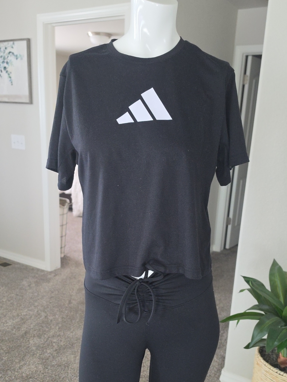 adidas Black Short Sleeve Crop Tee with White Logo